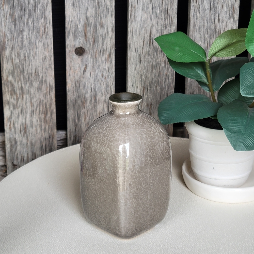 47th & Main ceramic crackle taupe bud vase